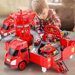 image-Children's Large Container Truck Simulation Deformed Alloy Car Set Deformed Car