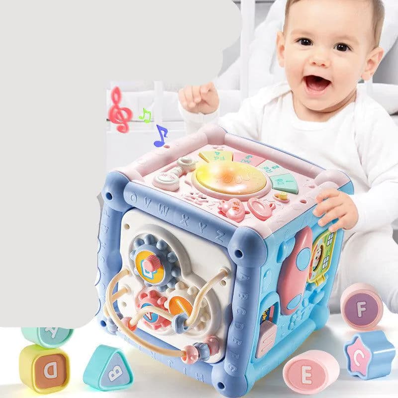 image-Baby Musical Box Toddler Funny Hand Drum Toy Baby Activity Cube Geometric Blocks