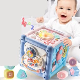 image-Baby Musical Box Toddler Funny Hand Drum Toy Baby Activity Cube Geometric Blocks