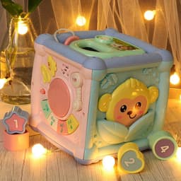 image-Baby Musical Box Toddler Funny Hand Drum Toy Baby Activity Cube Geometric Blocks