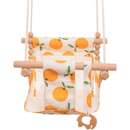 image-Cotton Canvas Baby Swing Chair Hanging Swing Indoor Outdoor Safety Baby Children's Toy Wooden Seat With Cushion Baby Room Decor