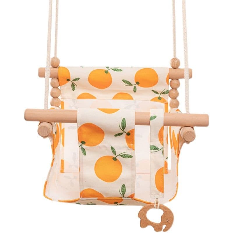 image-Cotton Canvas Baby Swing Chair Hanging Swing Indoor Outdoor Safety Baby Children's Toy Wooden Seat With Cushion Baby Room Decor