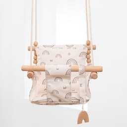image-Cotton Canvas Baby Swing Chair Hanging Swing Indoor Outdoor Safety Baby Children's Toy Wooden Seat With Cushion Baby Room Decor