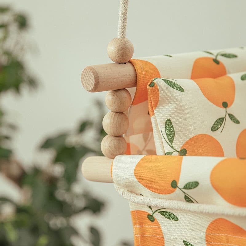 image-Cotton Canvas Baby Swing Chair Hanging Swing Indoor Outdoor Safety Baby Children's Toy Wooden Seat With Cushion Baby Room Decor