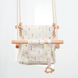 image-Cotton Canvas Baby Swing Chair Hanging Swing Indoor Outdoor Safety Baby Children's Toy Wooden Seat With Cushion Baby Room Decor