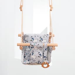 image-Cotton Canvas Baby Swing Chair Hanging Swing Indoor Outdoor Safety Baby Children's Toy Wooden Seat With Cushion Baby Room Decor