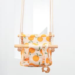 image-Cotton Canvas Baby Swing Chair Hanging Swing Indoor Outdoor Safety Baby Children's Toy Wooden Seat With Cushion Baby Room Decor