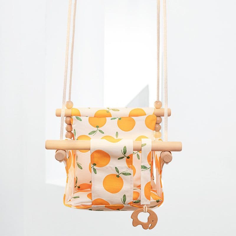 image-Cotton Canvas Baby Swing Chair Hanging Swing Indoor Outdoor Safety Baby Children's Toy Wooden Seat With Cushion Baby Room Decor