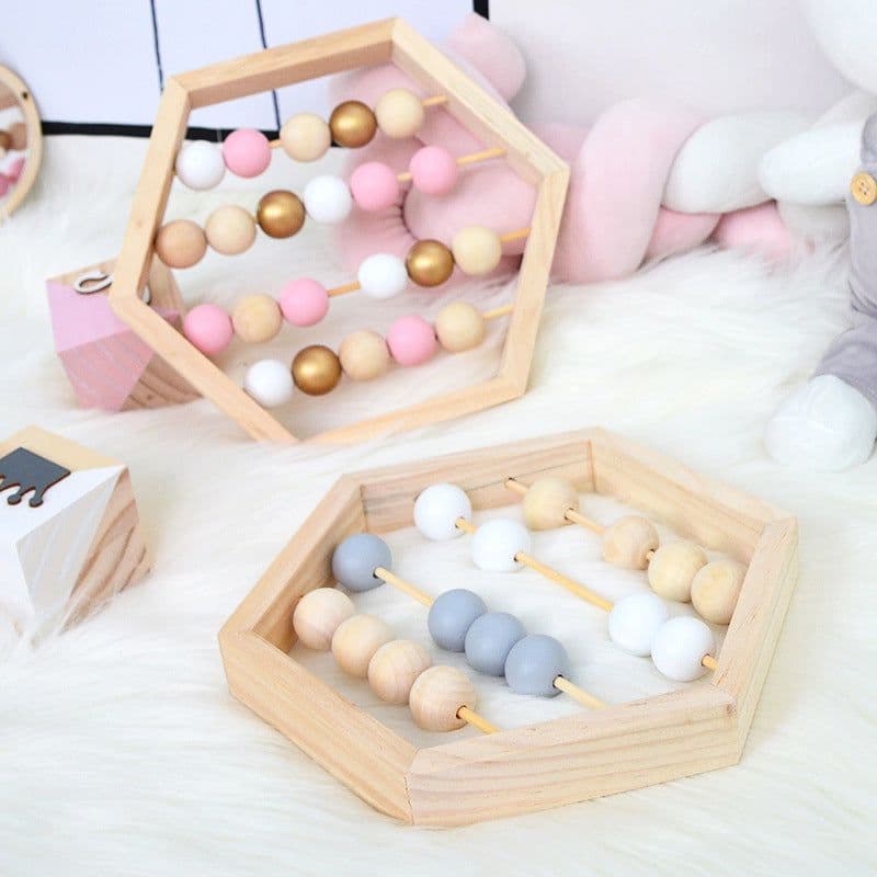image-Hexagonal Wooden Abacus Beads Early Childhood Education Toys