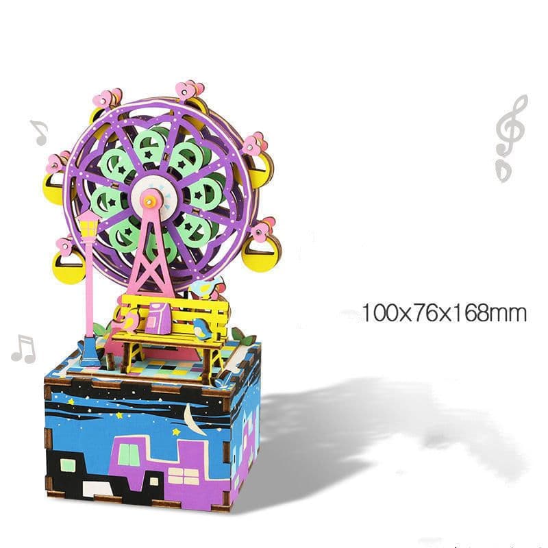 image-Gift Diy Hand-Assembled Cottage Music Box Ferris Wheel Rotating Music Box Model