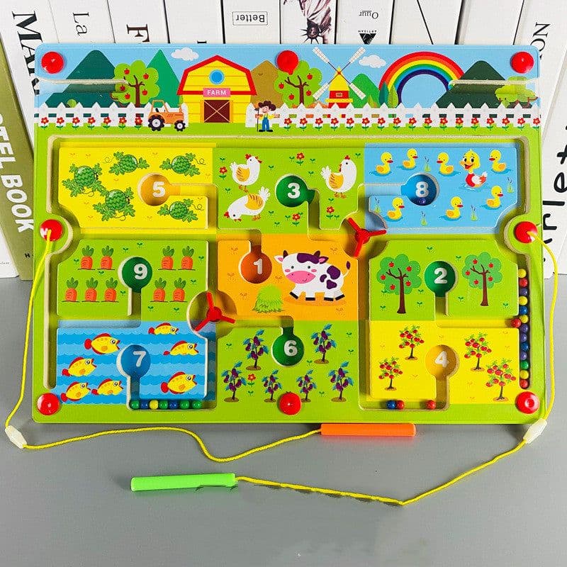 image-Wooden Large Magnetic Pen Maze Magnetic Ball Rolling Children'S Early Education Educational Toys Logical Thinking Intelligence Development