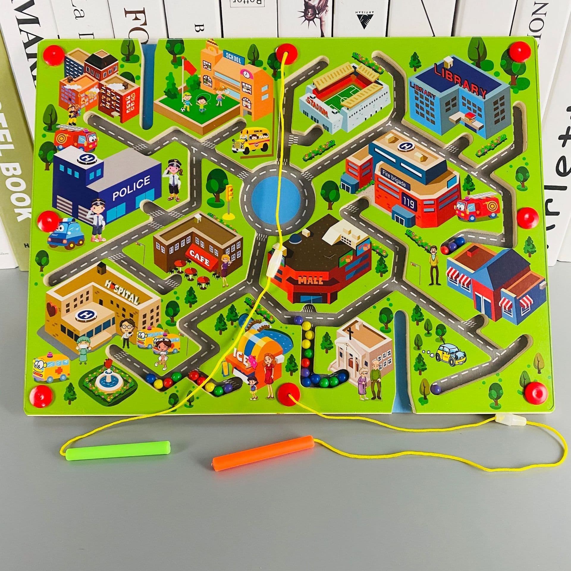 image-Wooden Large Magnetic Pen Maze Magnetic Ball Rolling Children'S Early Education Educational Toys Logical Thinking Intelligence Development