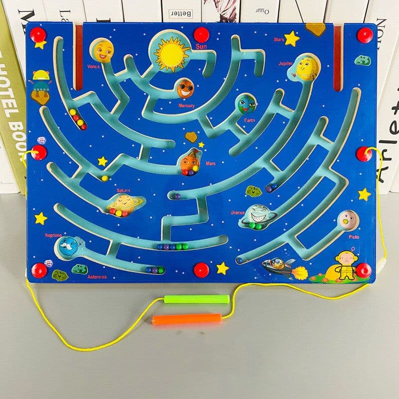 image-Wooden Large Magnetic Pen Maze Magnetic Ball Rolling Children'S Early Education Educational Toys Logical Thinking Intelligence Development