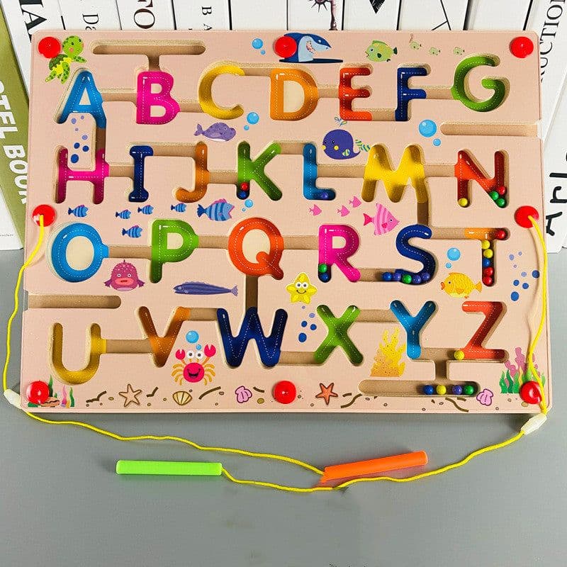 image-Wooden Large Magnetic Pen Maze Magnetic Ball Rolling Children'S Early Education Educational Toys Logical Thinking Intelligence Development