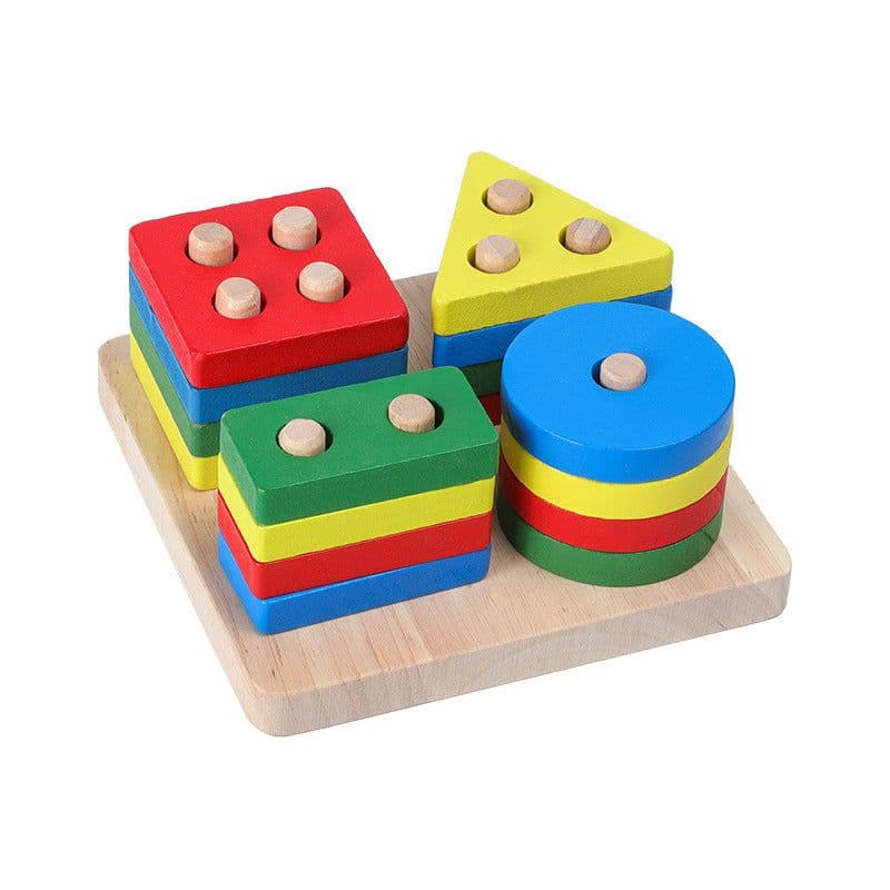 image-Wooden Toys Rattles Educational Toy Rainbow Blocks Montessori Baby Colorful Kids Music