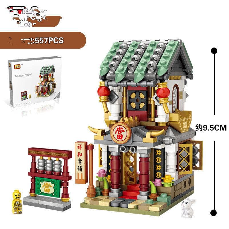 image-Building Blocks Chinese Culture Theme Assembled Building Blocks Small Particles Street View Building Blocks Children'S Educational Toys