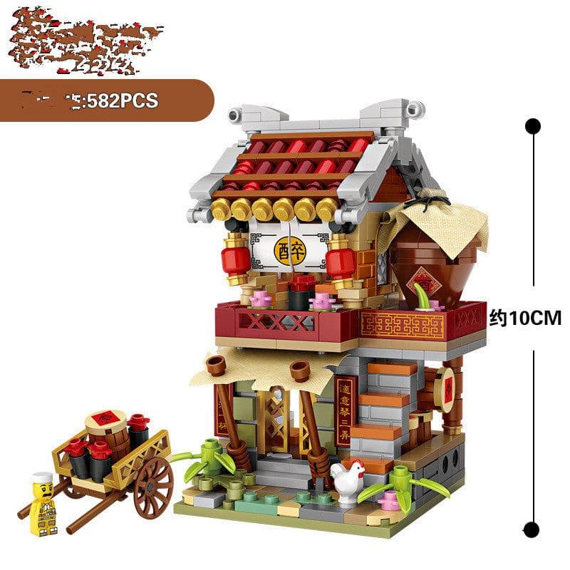 image-Building Blocks Chinese Culture Theme Assembled Building Blocks Small Particles Street View Building Blocks Children'S Educational Toys