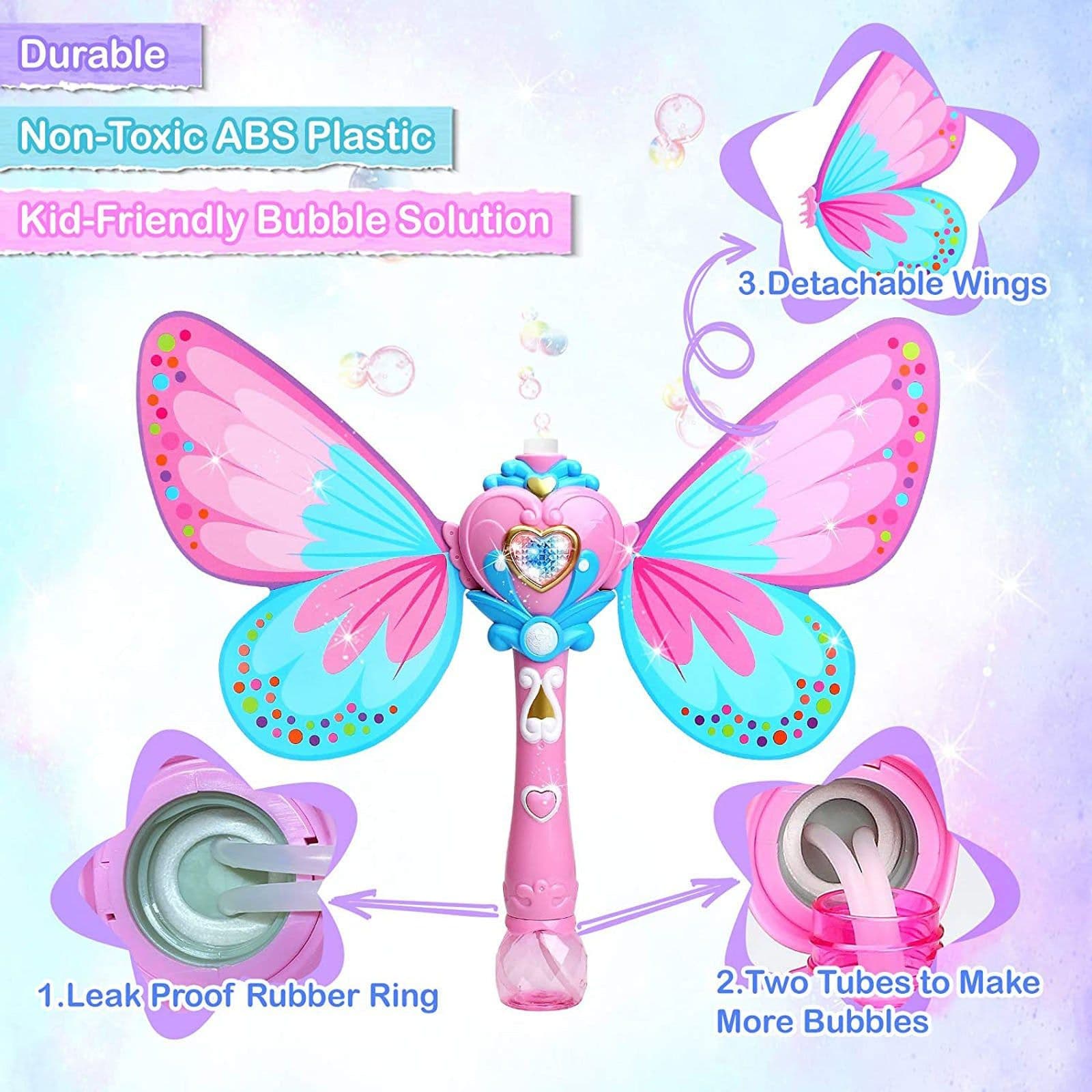 image-Bubble Gun Music Magic Wand Outdoor Toys for Baby Girl Princess Electric Bubble Blower Machine