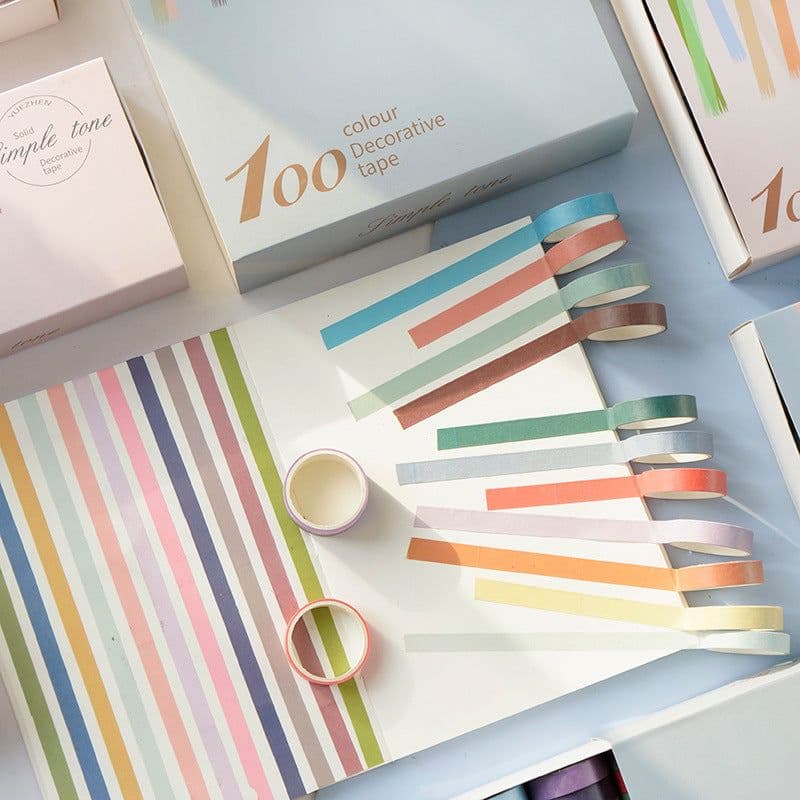 image-Rainbow Set Solid Color And Paper Tape Creative Diy Decoration Hand Account Sticker