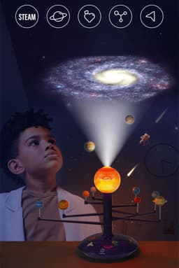image-Colorful Solar System LED Sky Projector Rotating Voice Control Music Player Tecnology DIY Planetarium Model STEAM Education Toy