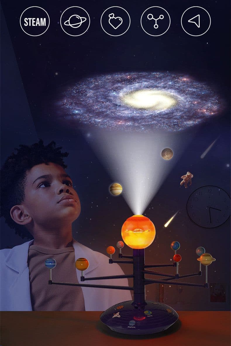 image-Colorful Solar System LED Sky Projector Rotating Voice Control Music Player Tecnology DIY Planetarium Model STEAM Education Toy