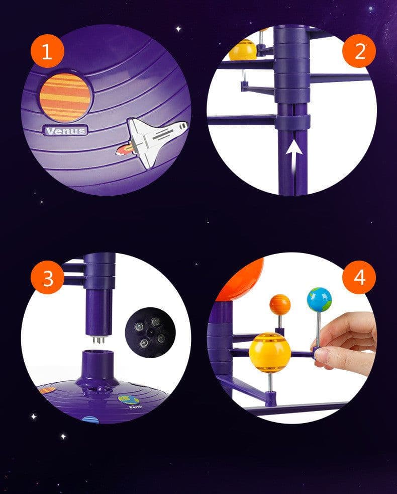 image-Colorful Solar System LED Sky Projector Rotating Voice Control Music Player Tecnology DIY Planetarium Model STEAM Education Toy