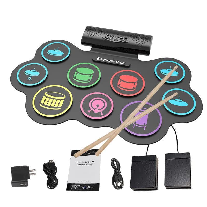 image-Wersi Portable Electronic Drum Hand Roll Electronic Drum Flashing Light Bluetooth Drum Set Built-In Lithium Battery With Speaker