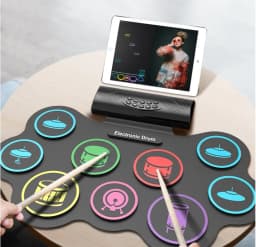 image-Wersi Portable Electronic Drum Hand Roll Electronic Drum Flashing Light Bluetooth Drum Set Built-In Lithium Battery With Speaker