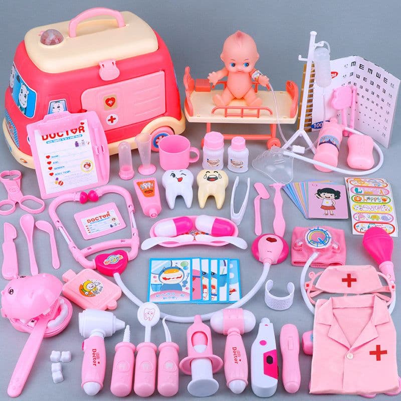 image-Children'S Ambulance Play House Injection Little Doctor Toy Set Toolbox Boy Girl Medical Kit Stethoscope