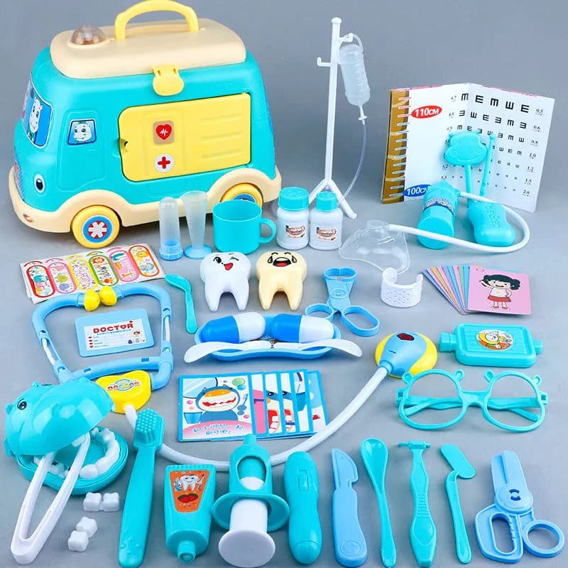 image-Children'S Ambulance Play House Injection Little Doctor Toy Set Toolbox Boy Girl Medical Kit Stethoscope