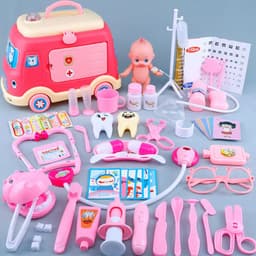 image-Children'S Ambulance Play House Injection Little Doctor Toy Set Toolbox Boy Girl Medical Kit Stethoscope