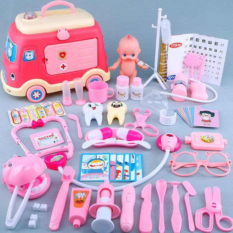 image-Children'S Ambulance Play House Injection Little Doctor Toy Set Toolbox Boy Girl Medical Kit Stethoscope