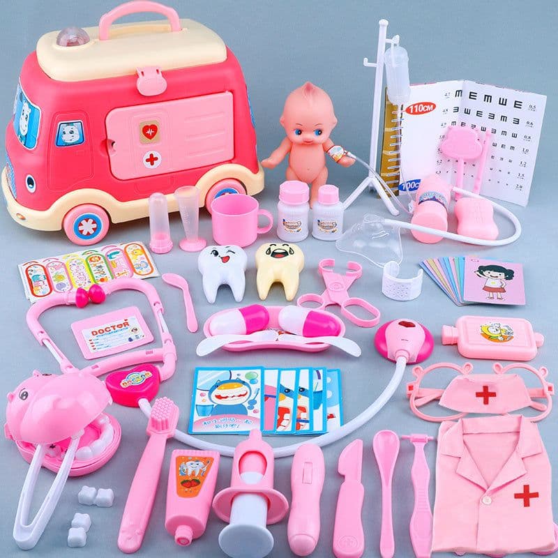 image-Children'S Ambulance Play House Injection Little Doctor Toy Set Toolbox Boy Girl Medical Kit Stethoscope