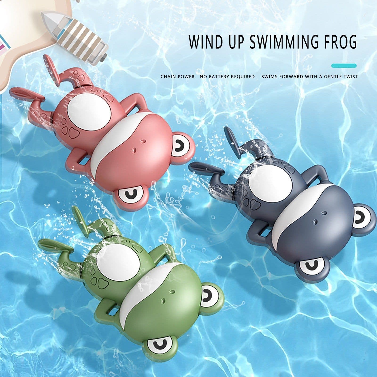 image-Little Frog Bath Toy, Baby Bathroom, Wind-Up Wind-Up Floating Toy