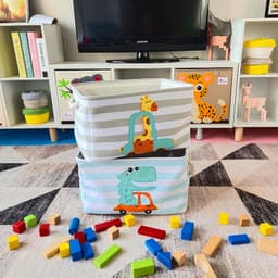 image-Foldable Cartoon Toy Storage Basket Cotton Linen Storage Bucket Baby Dirty Clothes Basket Lou