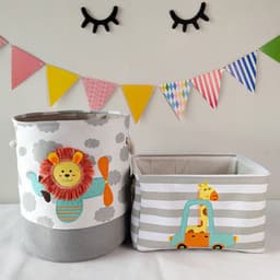 image-Foldable Cartoon Toy Storage Basket Cotton Linen Storage Bucket Baby Dirty Clothes Basket Lou