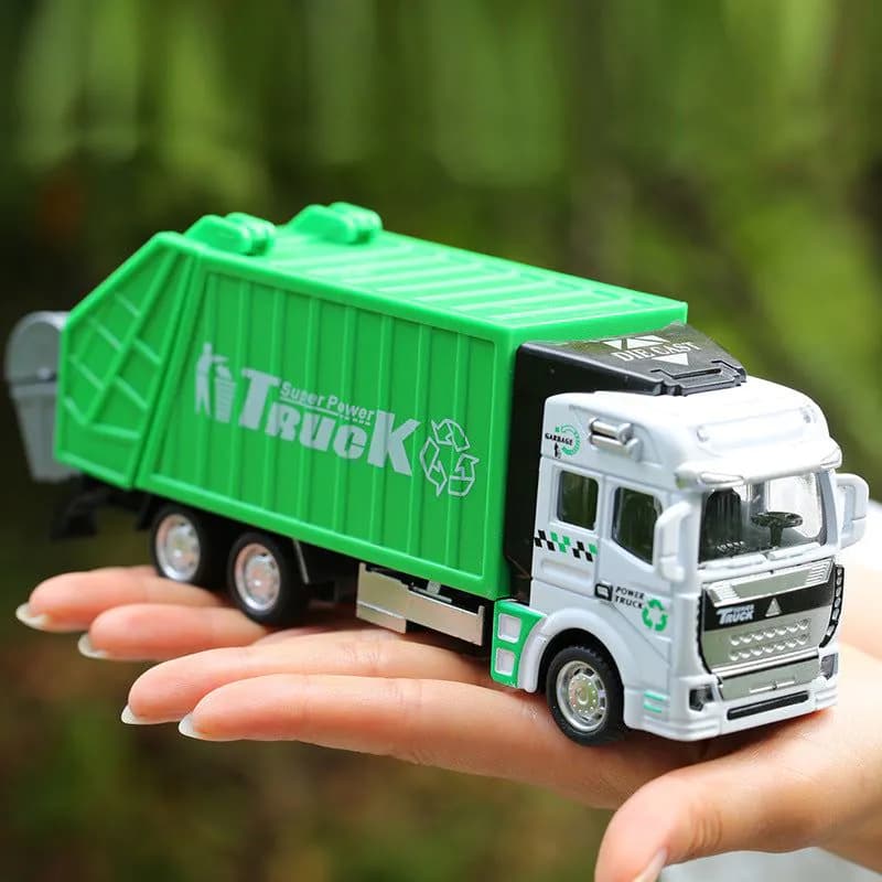 image-Children's Toy Alloy Pull Back Engineering Truck, Mixer Truck, Garbage Truck