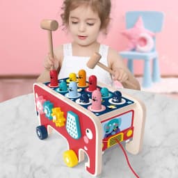 image-Montessori Toddlers Kids Wooden Pounding Bench Animal Bus Toys Early Educational Set Gifts For Children Toy Musical Instrument