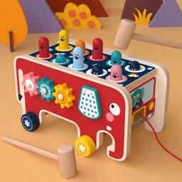 image-Montessori Toddlers Kids Wooden Pounding Bench Animal Bus Toys Early Educational Set Gifts For Children Toy Musical Instrument