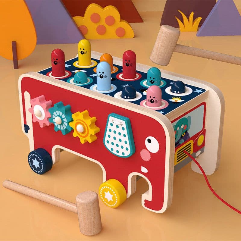 image-Montessori Toddlers Kids Wooden Pounding Bench Animal Bus Toys Early Educational Set Gifts For Children Toy Musical Instrument
