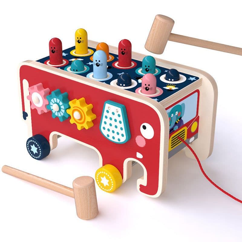 image-Montessori Toddlers Kids Wooden Pounding Bench Animal Bus Toys Early Educational Set Gifts For Children Toy Musical Instrument