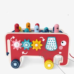 image-Montessori Toddlers Kids Wooden Pounding Bench Animal Bus Toys Early Educational Set Gifts For Children Toy Musical Instrument