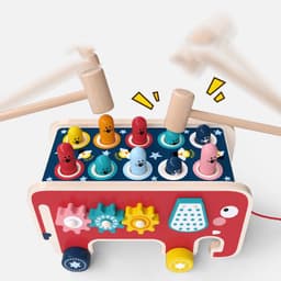 image-Montessori Toddlers Kids Wooden Pounding Bench Animal Bus Toys Early Educational Set Gifts For Children Toy Musical Instrument