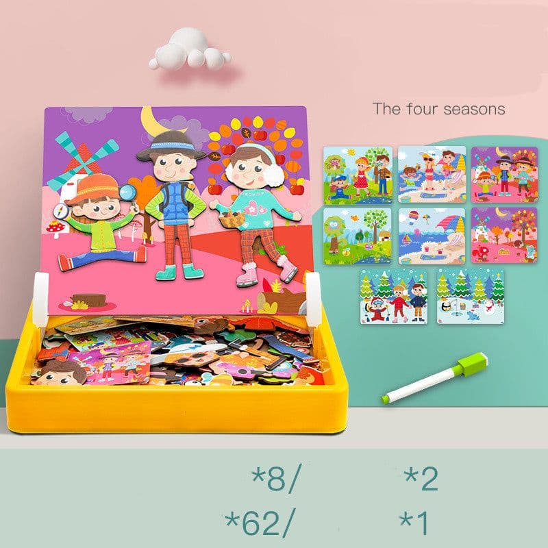 image-Magnetic puzzle children''s educational toys magnetic stickers 2-3 years old 6-year-old girls boys kindergarten early education wooden board
