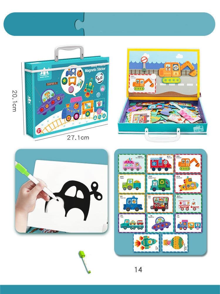 image-Magnetic puzzle children''s educational toys magnetic stickers 2-3 years old 6-year-old girls boys kindergarten early education wooden board