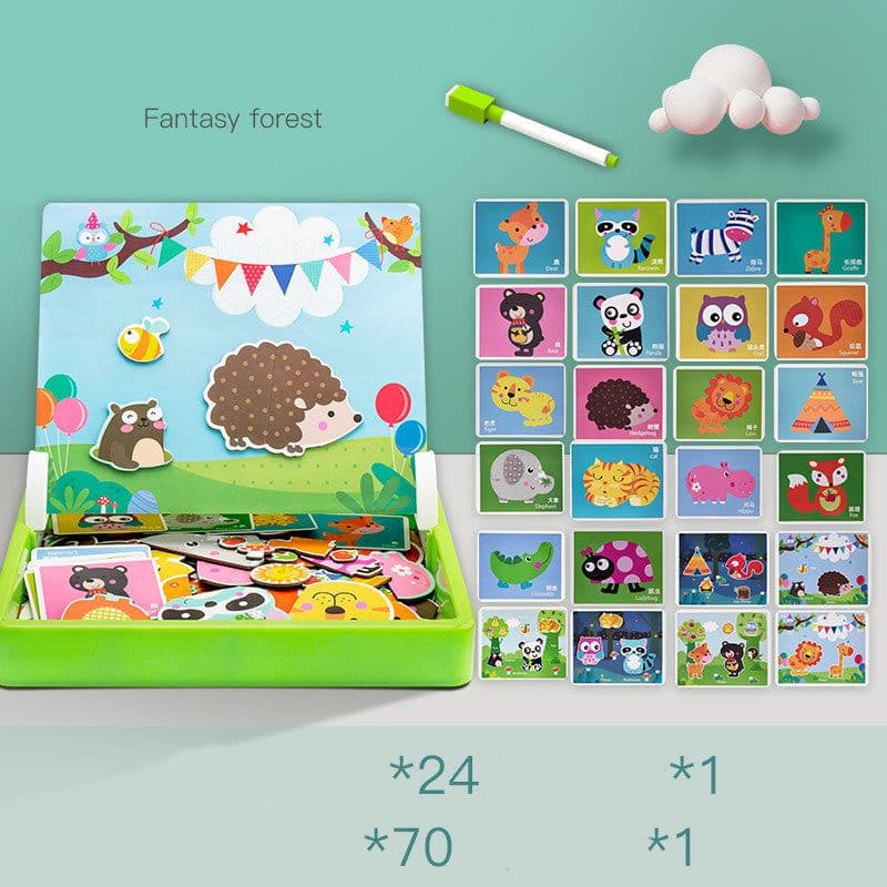 image-Magnetic puzzle children''s educational toys magnetic stickers 2-3 years old 6-year-old girls boys kindergarten early education wooden board