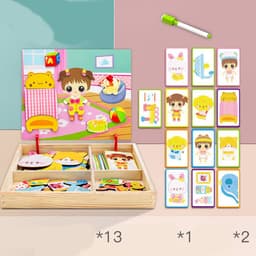 image-Magnetic puzzle children''s educational toys magnetic stickers 2-3 years old 6-year-old girls boys kindergarten early education wooden board