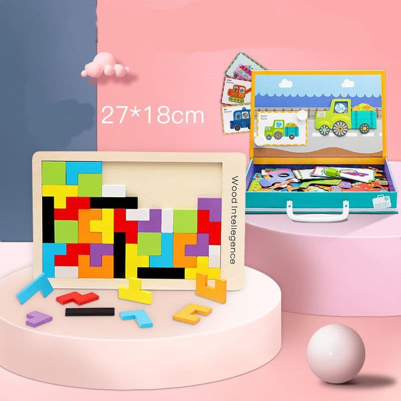 image-Magnetic puzzle children''s educational toys magnetic stickers 2-3 years old 6-year-old girls boys kindergarten early education wooden board