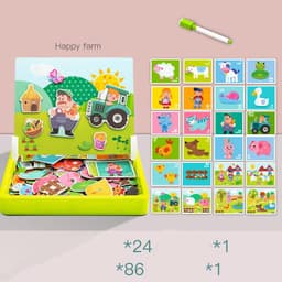 image-Magnetic puzzle children''s educational toys magnetic stickers 2-3 years old 6-year-old girls boys kindergarten early education wooden board