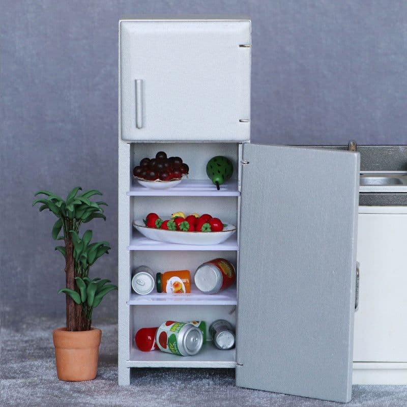 image-Mini Furniture Model Micro Scene Kitchen Wooden Distressed Refrigerator Double Door